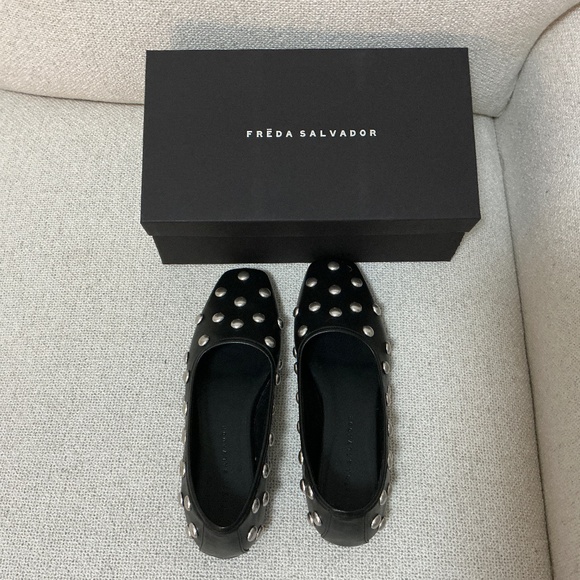 Freda Salvador Shoes - Freda Salvador Black Studded Leather Ballet Flats